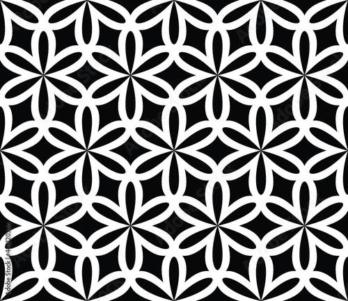 Geometric seamless modern pattern sacred geometry black and white textile monochrome vector background.