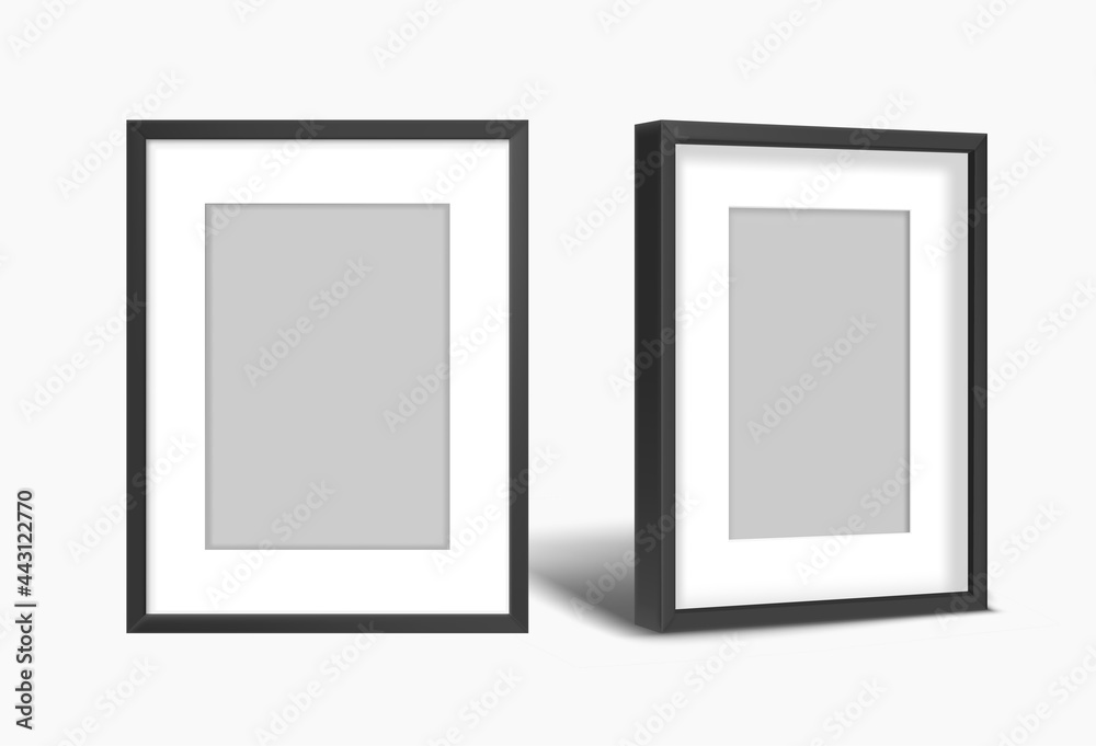 Two black photo frames on white background. layered vector mockup Two black photo frames on white background. layered vector mockup
