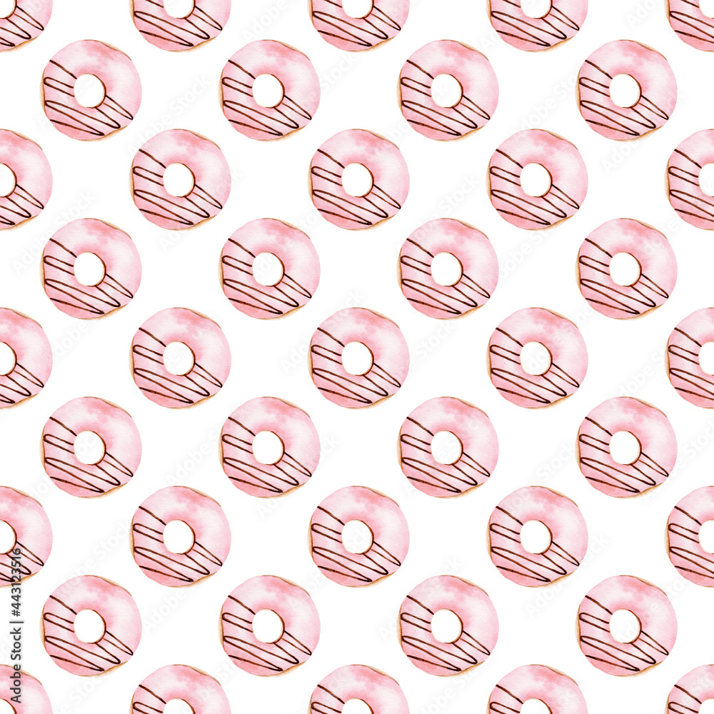Watercolor donuts digital paper. Seamless pattern illustration.