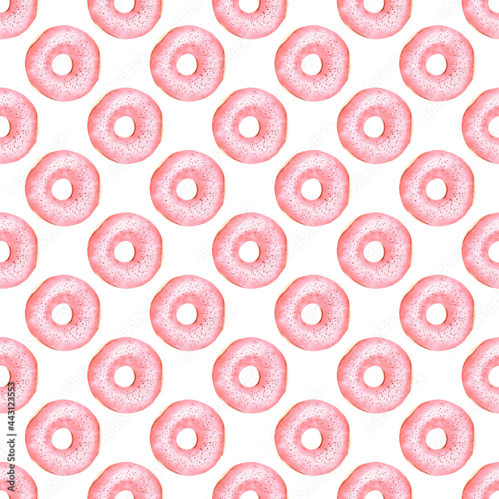 Donuts watercolor clipart digital paper. Sweet food seamless pattern.