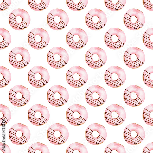 Obraz na płótnie Watercolor donuts digital paper. Seamless pattern illustration. w salonie