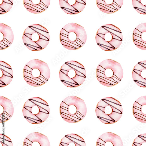 Obraz na płótnie Donuts watercolor clipart seamless pattern. Hand painted digital paper. w salonie