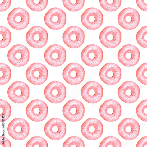 Obraz na płótnie Donuts watercolor clipart digital paper. Sweet food seamless pattern. w salonie