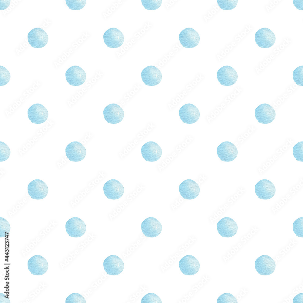 Watercolor blue candy drops digital paper. Hand painted seamless pattern.