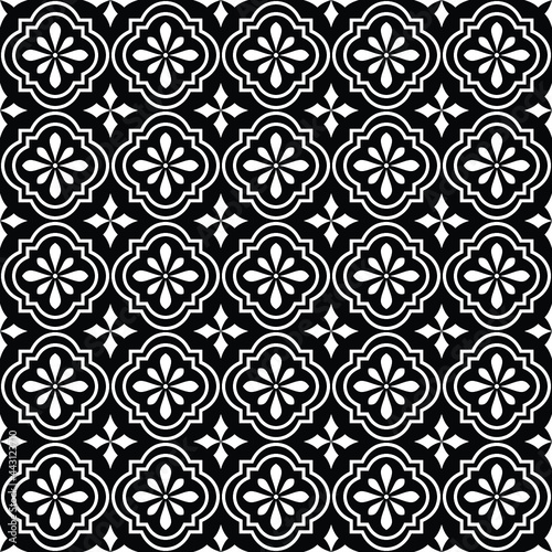 Abstract geometric seamless floral pattern. ornament for wrapping, wallpaper, tiles. black and white graphic vector background.
