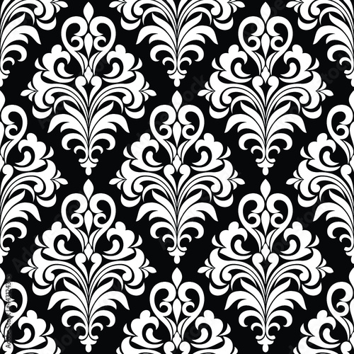 Floral baroque damask seamless pattern. royal wallpaper black and white ornamental vector background.