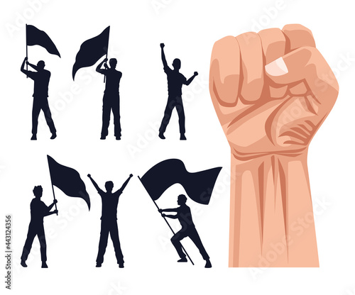 fist and fans silhouettes