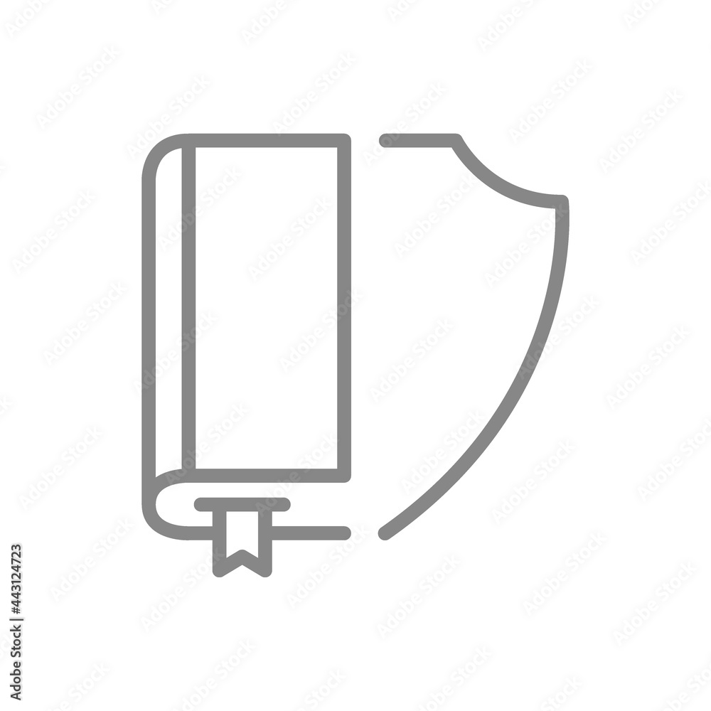 Book with shield line icon. Library protected, save ebook symbol Book with shield line icon. Library protected, save ebook symbol