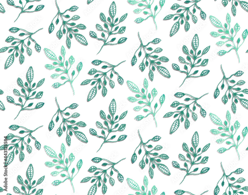 Seamless watercolor mint green leaves pattern.hand drawn, wallpaper, natural, floral, illustration,botanical