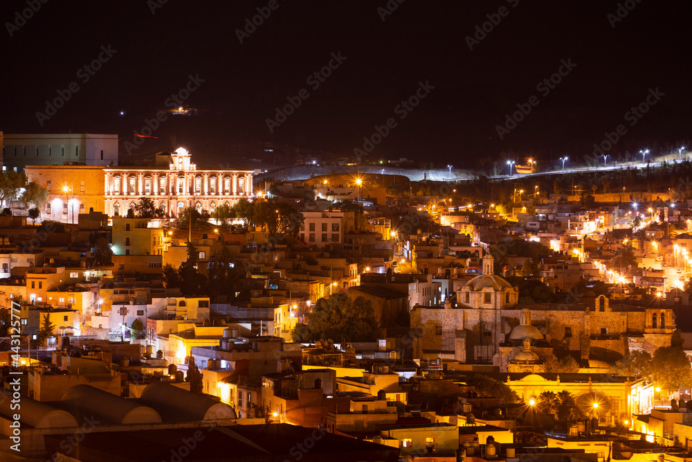 Night time view of the historic colonial center of Zacatecas City, Zacatecas, Mexico.