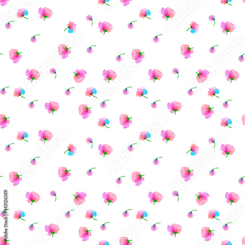 Watercolor seamless paper Simple wildflowers.Watercolor floral seamless pattern .White flower ornament.