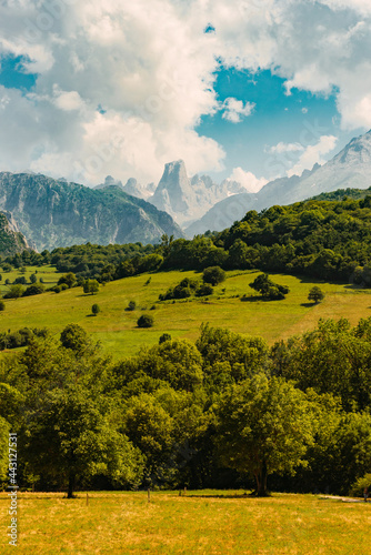 spectacular landscape of the  Picos de europa  national park with the  naranjo de bulnes  or  Picu Urriellu  in the background. mountain scene.