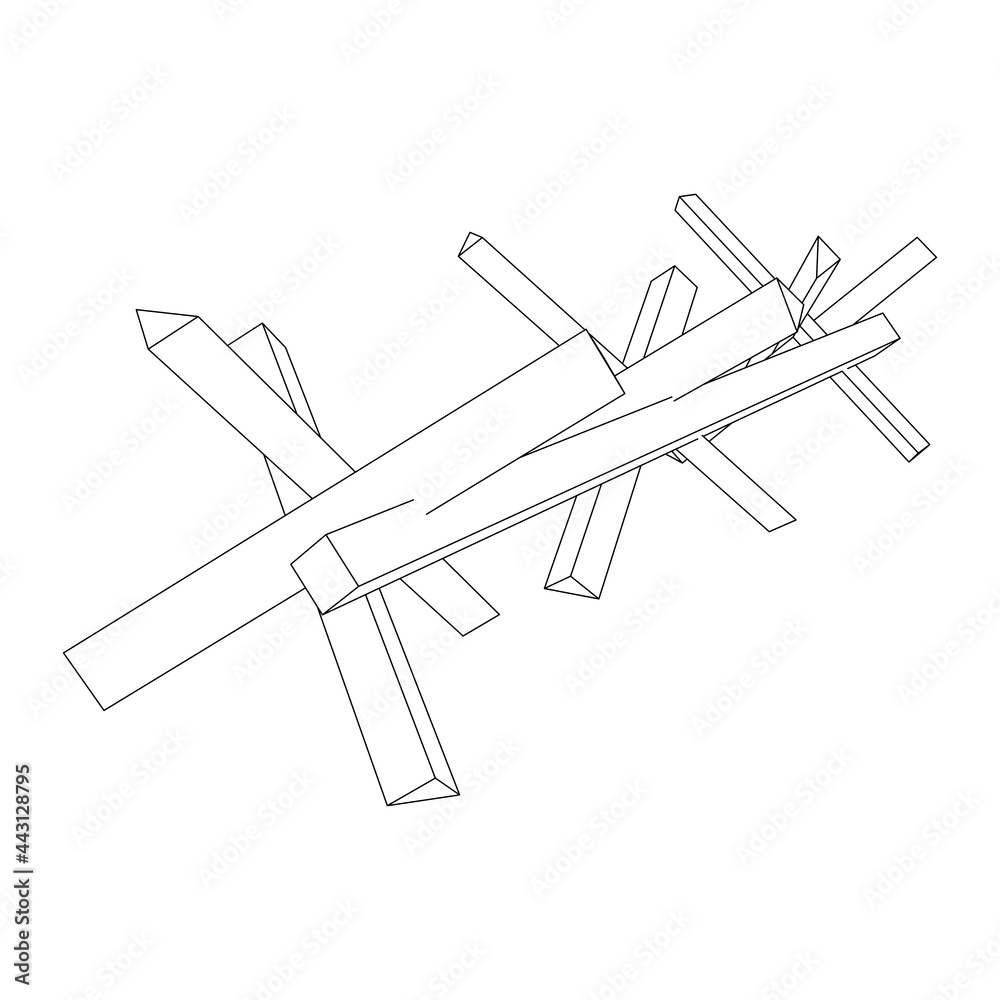 Hedgehog antitank defence. Wireframe low poly mesh vector illustration. Hedgehog antitank defence. Wireframe low poly mesh vector illustration.