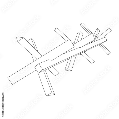 Hedgehog antitank defence. Wireframe low poly mesh vector illustration.