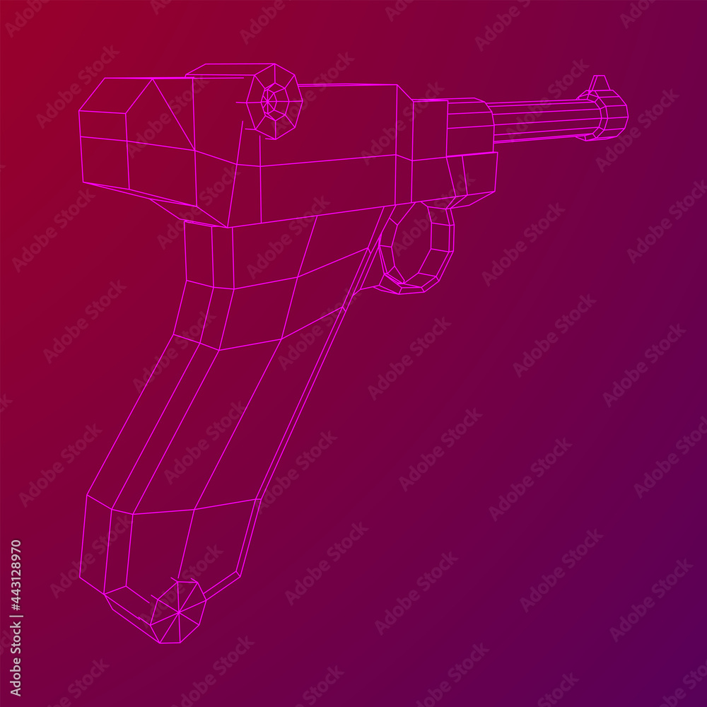 Obraz premium German world war military firearm pistol. Wireframe low poly mesh vector illustration.