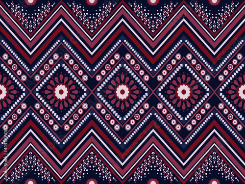 geometric ethnic seamless pattern. Orange and deep blue  background. Design for carpet,wallpaper,clothing,fabric ,etc.