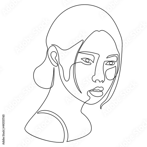Asian woman face isolated sketch portrait or avatar, outline art vector. One line drawing or lineart, Chinese or Japanese, Korean girl profile. Female character isolated icon, human features