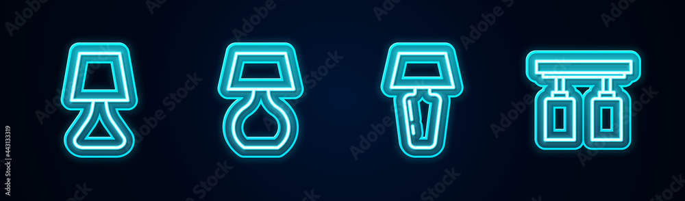 Set line Table lamp, , and Led track lights and lamps. Glowing neon icon. Vector