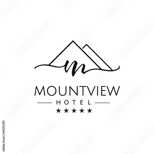Mountain logo, mountain adventure logo, mountain hotel and restaurant