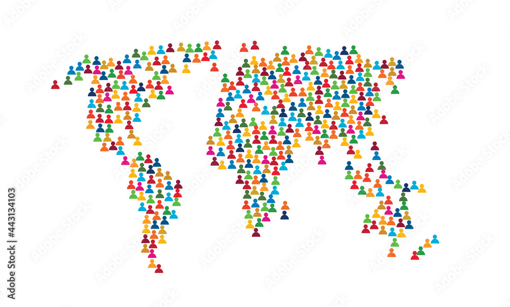 World population and diverse people living together, illustration