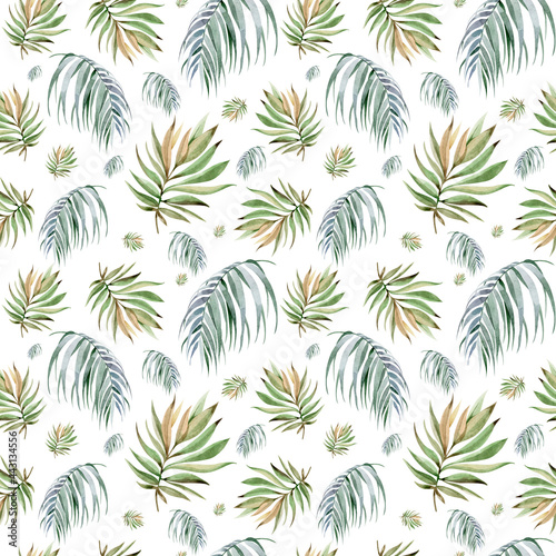 watercolor set of exotic patterns tropical flowers and leaves