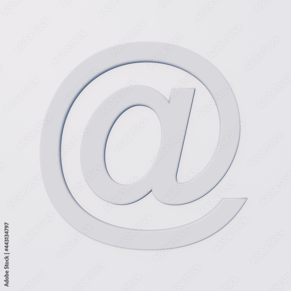 Close up front view of white icon at sign @ embossed on white background. Close up front view of white icon at sign @ embossed on white background.