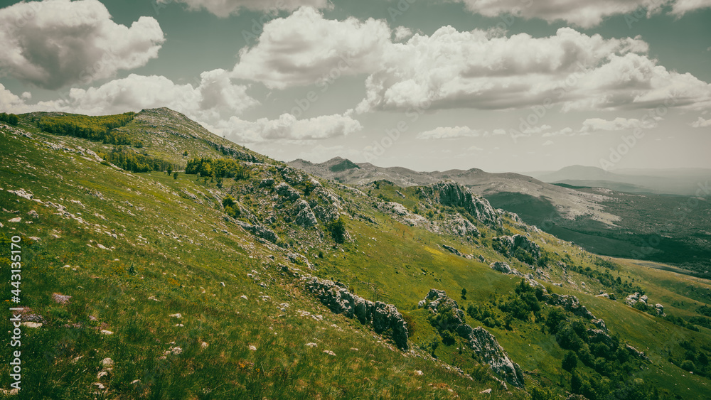 Panorama of mountain area.View from Postak peek. Lika,Croatia.