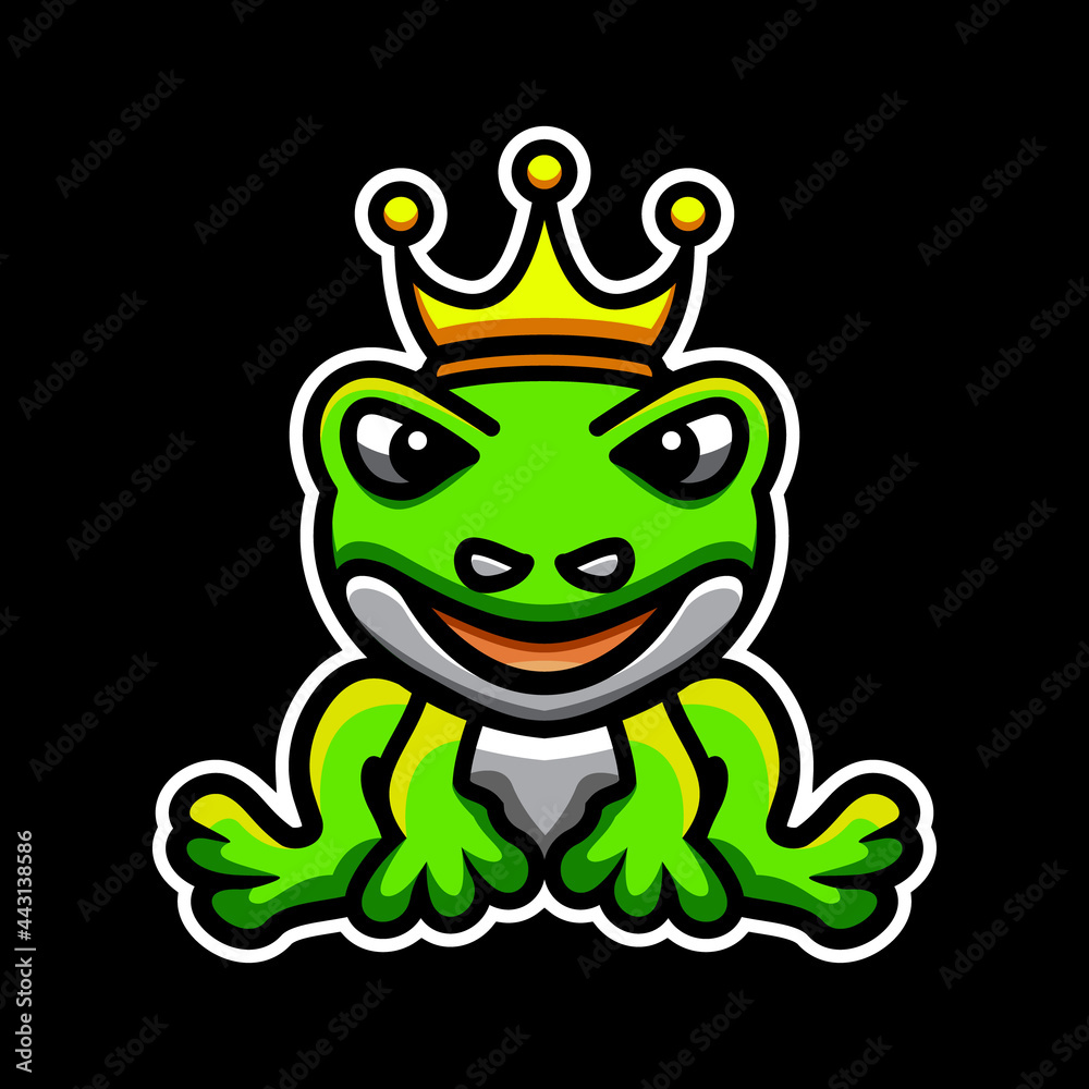 Naklejka premium Vector Logo Design Mascot Cartoon Shaped Frog King With Crown