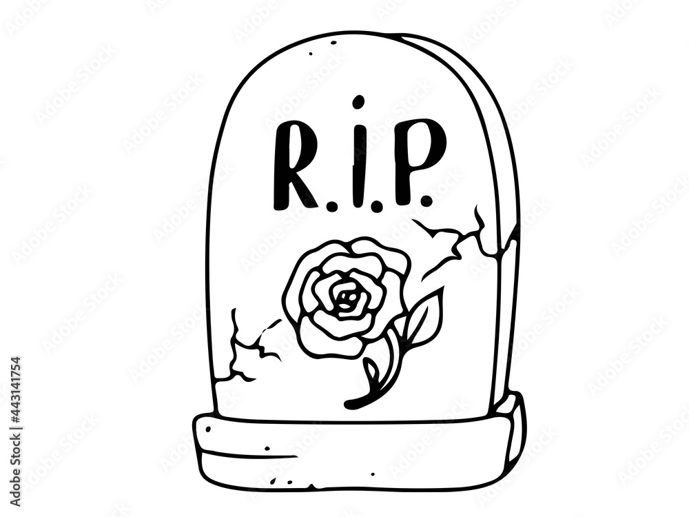 Tombstone. Monument from the cemetery is an element of decoration for Halloween. Coloring. Gloomy Doodles. Vector illustration isolated on white background Tombstone. Monument from the cemetery is an element of decoration for Halloween. Coloring. Gloomy Doodles. Vector illustration isolated on white background
