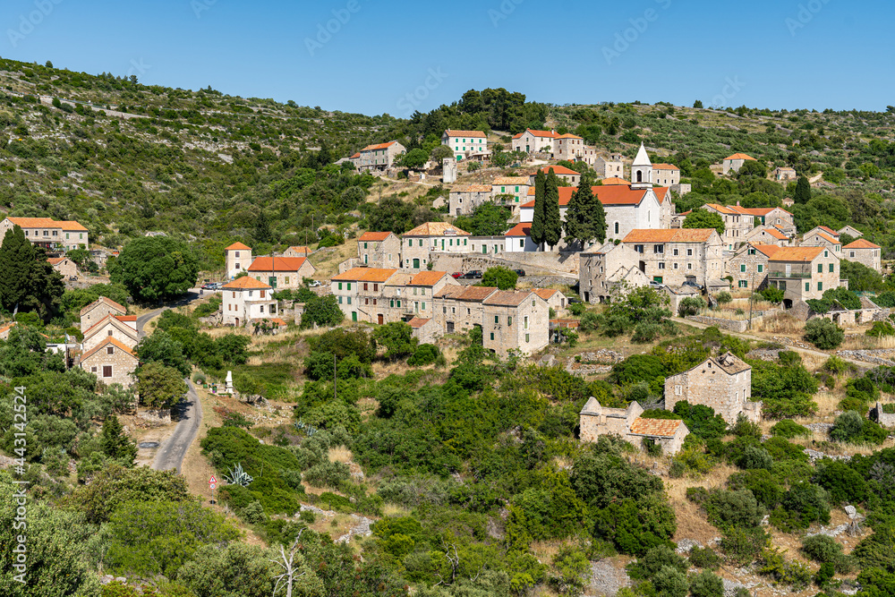 A small climatic town on the slopes of the mountain island of Hvar in Croatia