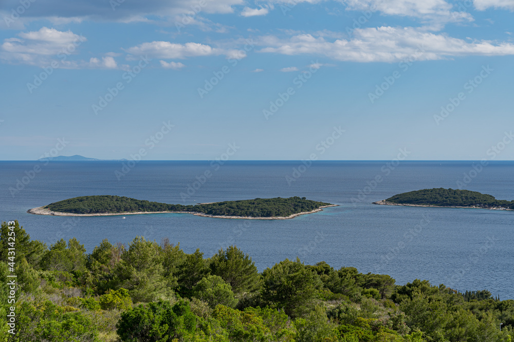 Small Croatian forested islets near the island of Hvar seen from above