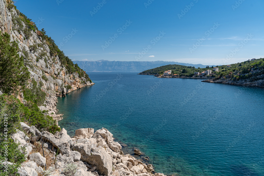 Beautiful view of the rocky shores flowing straight into the Adriatic Sea around the island of Hvar