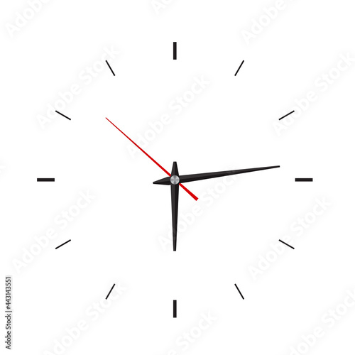 Minimalistic watch dial with red seconds and shadows. Vector illustration on white background.