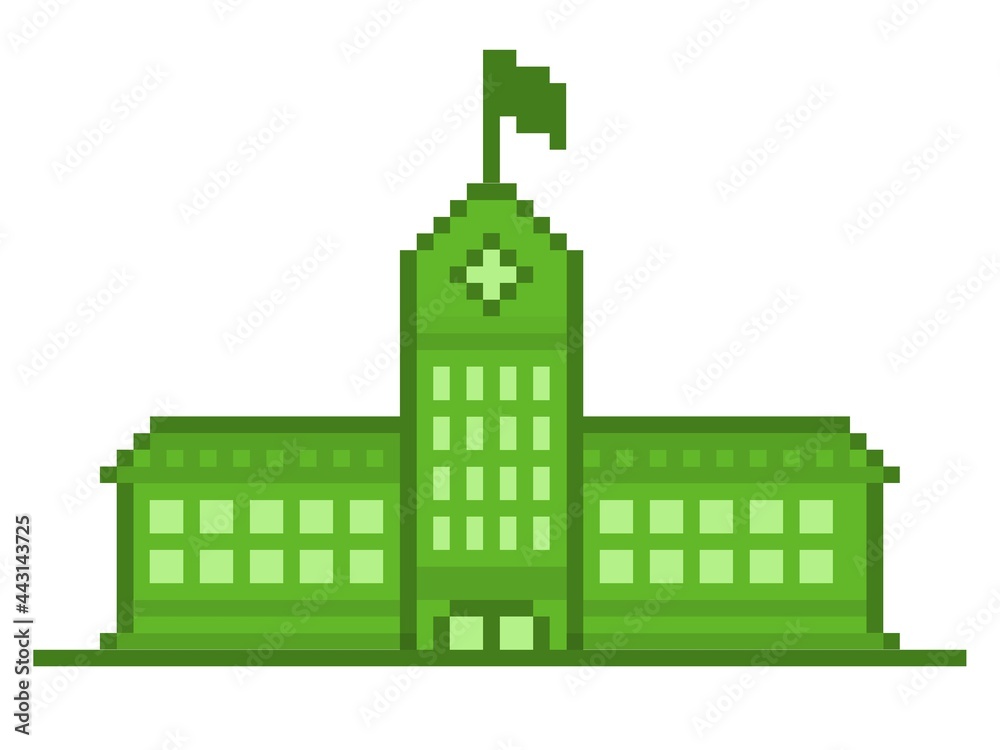 Pixel art residential concept building green icon illustration Pixel art residential concept building green icon illustration