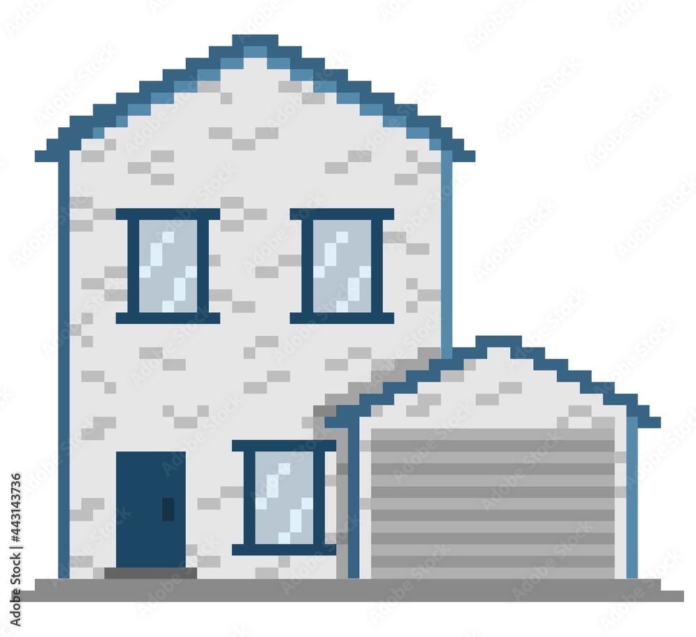 Building home residential concept pixel art icon illustration Building home residential concept pixel art icon illustration