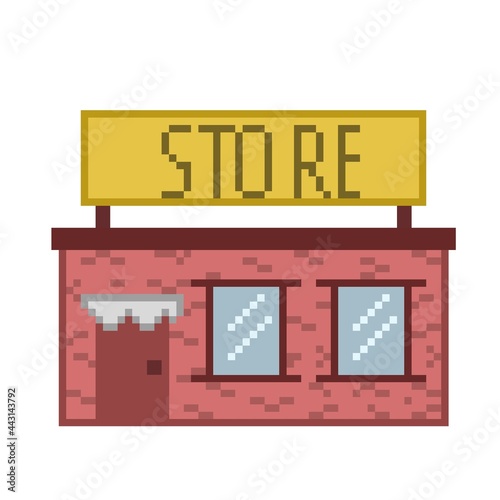 Building store concept vintae retro pixel art icon game
