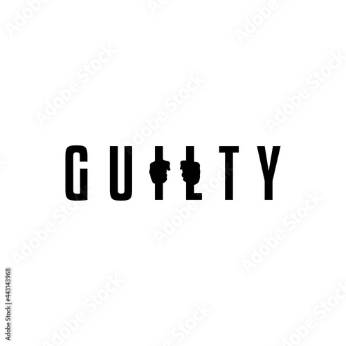 The word guilty with the impression of an iron bar. vector logo