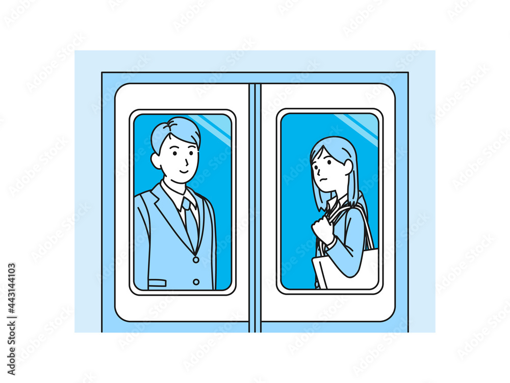 電車に乗るスーツ姿の男女 乗客 社会人 会社員 通勤 移動 帰宅 イラスト素材 Vector De Stock Adobe Stock
