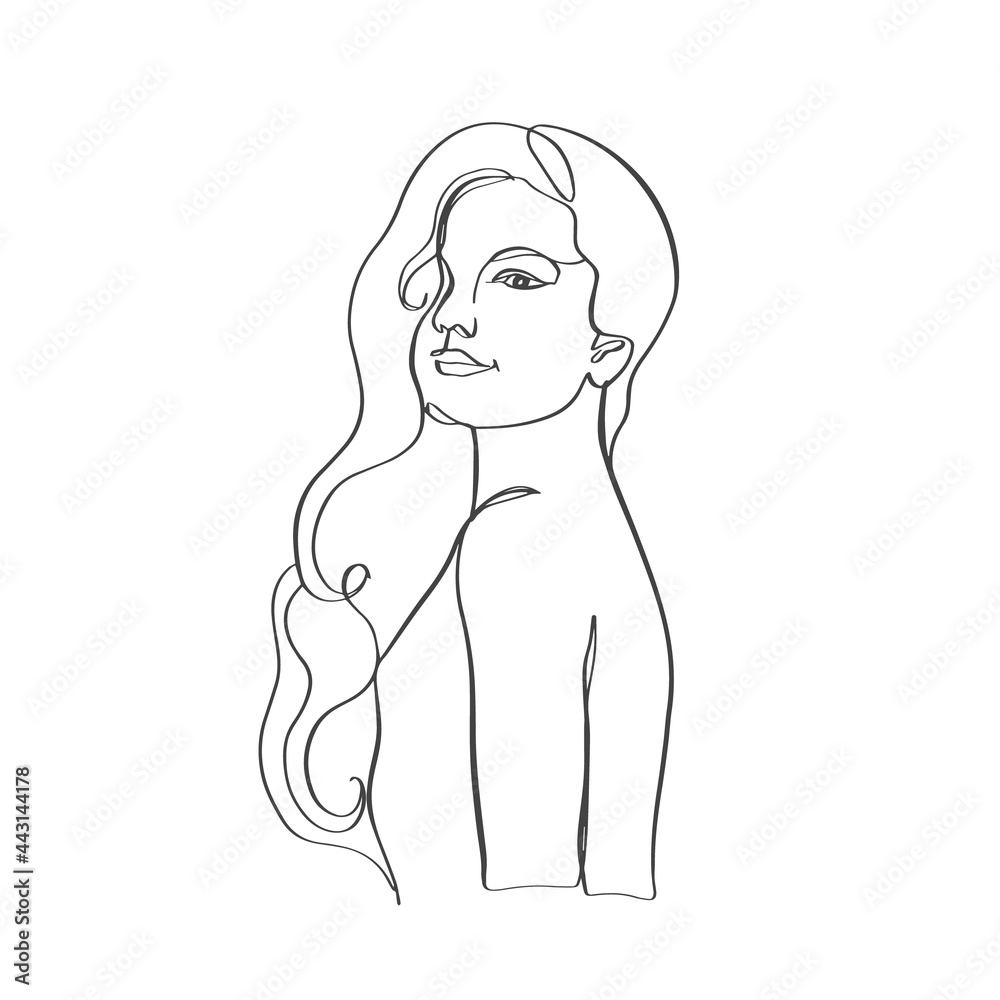 One line art female portrait. Vector illustration