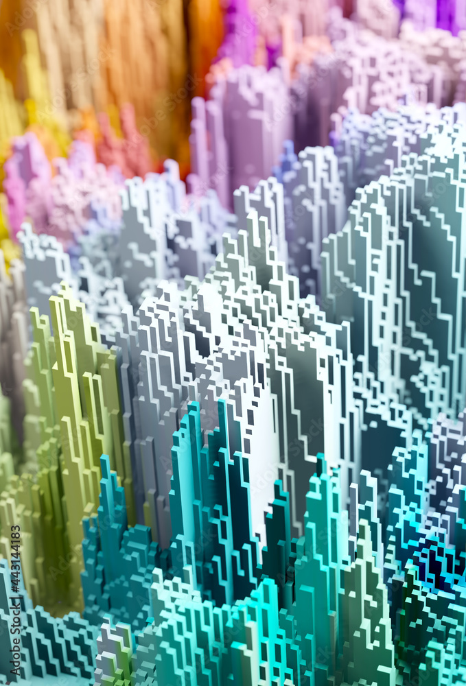 3D rendering cubes. Sci - Fi, Voxel colourful abstract background Business and technology concept with space for text 3D rendering cubes. Sci - Fi, Voxel colourful abstract background Business and technology concept with space for text