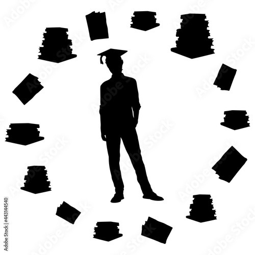 Silhouette of young male graduate with books. Education training knowledge.