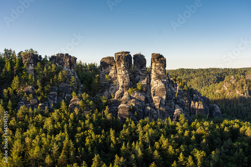 Beautiful sunset over the karst mountains of Saxon Switzerland National Park Germany