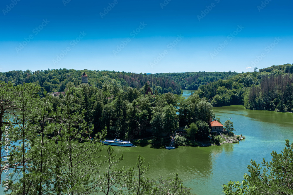Fototapeta premium ZVIKOV, CZECH REPUBLIC, 1 AUGUST 2020: View of the Vltava River and the forest near Zvikov Castle