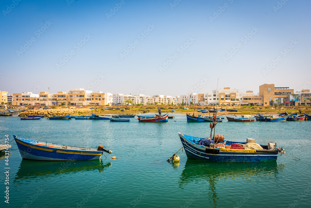 Traditional boats in the harbor of Rabat, Morocco