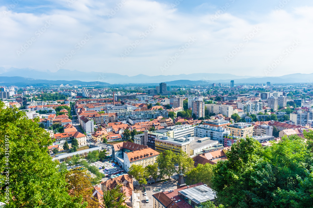 Landscape of Ljubljana with the modern town on the background, Slovenia