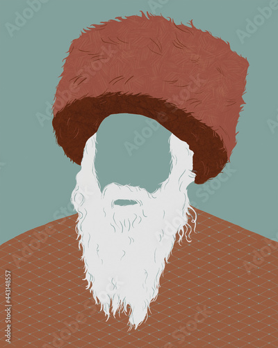 Ushanka Sage: Illustration of a Russian man with bear wearing a fur hat.  photo