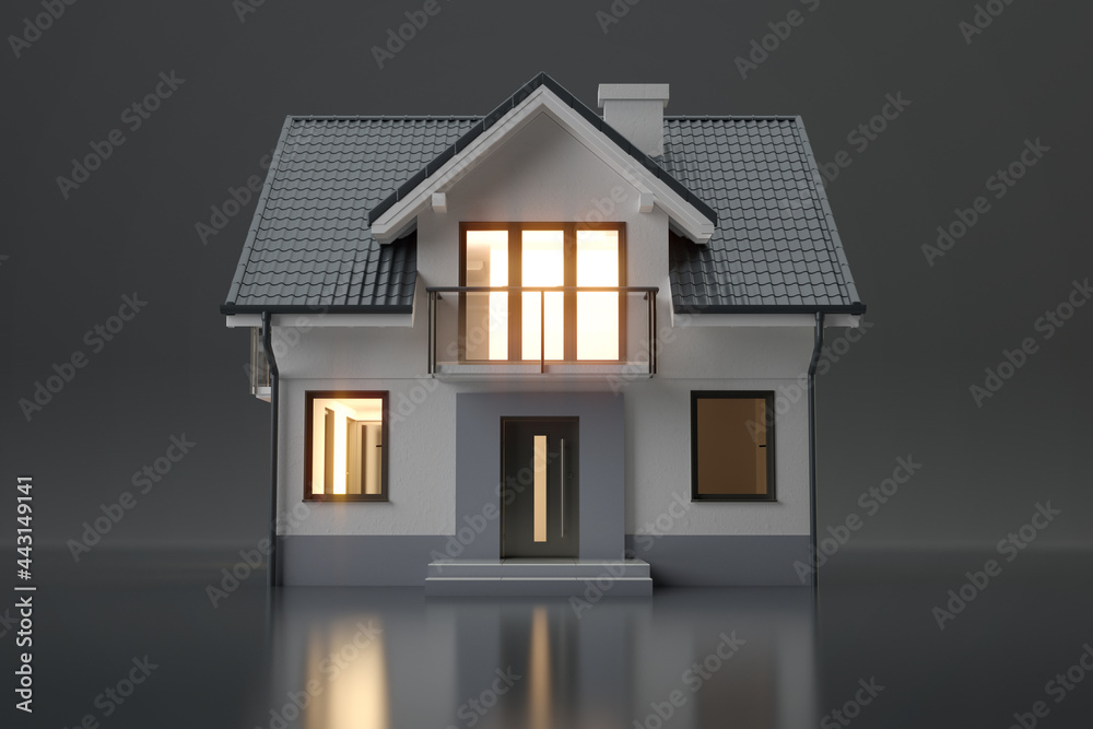 3d house in the dark, 3d illustration