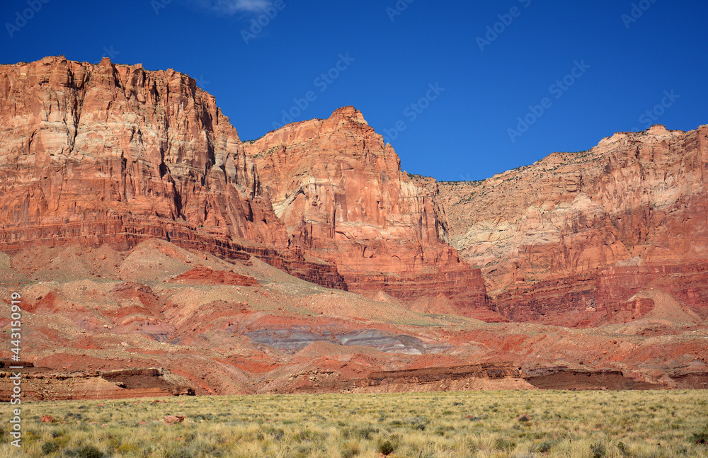 the colorful Vermilion cliffs on highway 89a on a sunny day  in northern Arizona