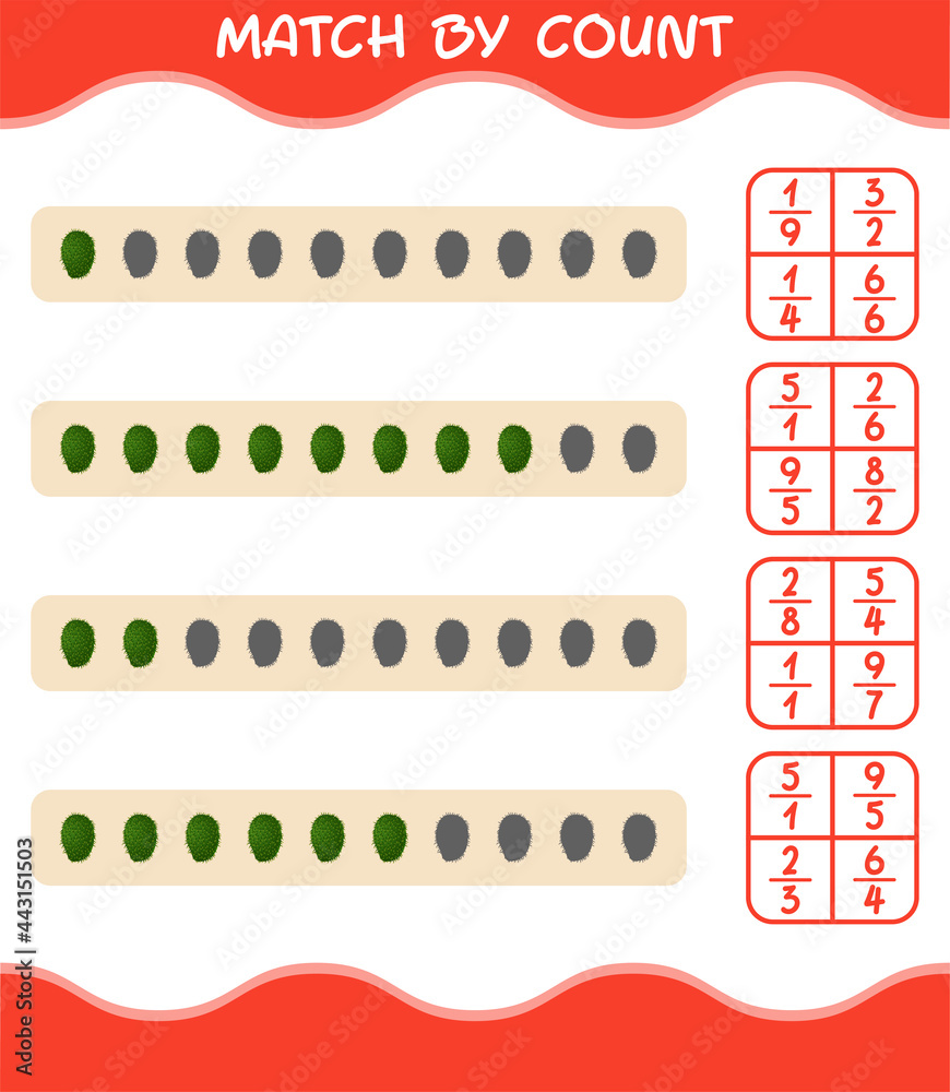 Match by count of cartoon soursop. Match and count game. Educational game for pre shool years kids and toddlers