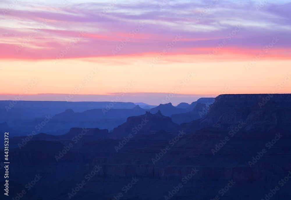 Colorful sunset over the south rim of the grand canyon in arizona from the desert view lookout